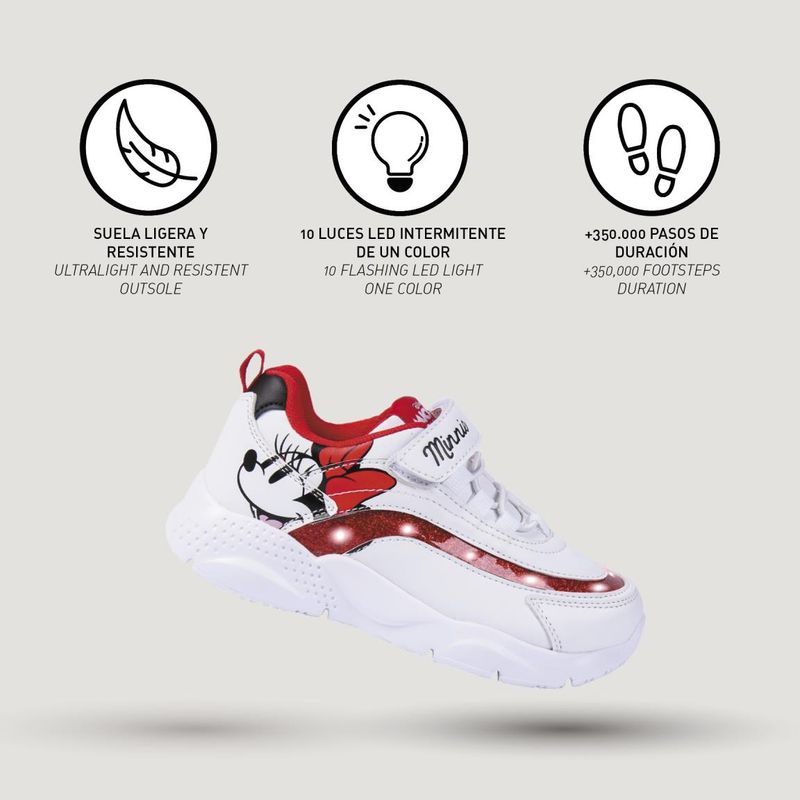 Fashion, accesorii si bijuterii - Copii - Incaltaminte copii - Sneakers si tenisi copii - Pantofi sport cu luminite Minnie Mouse,Alb model 2300004997, Marime 30 EU - Infinity.ro