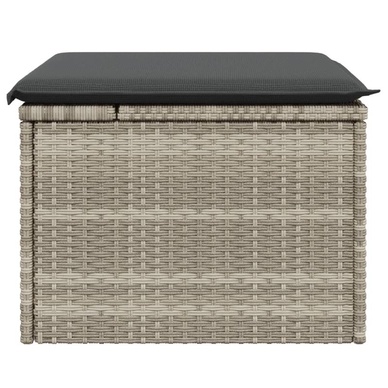 Casa si Gradina - Gradina si terasa - Mobilier exterior - Scaune si sezlonguri gradina - Taburet de gradina cu pernă gri deschis, 55x55x37 cm, poliratan, model cu depozitare și sac - Infinity.ro