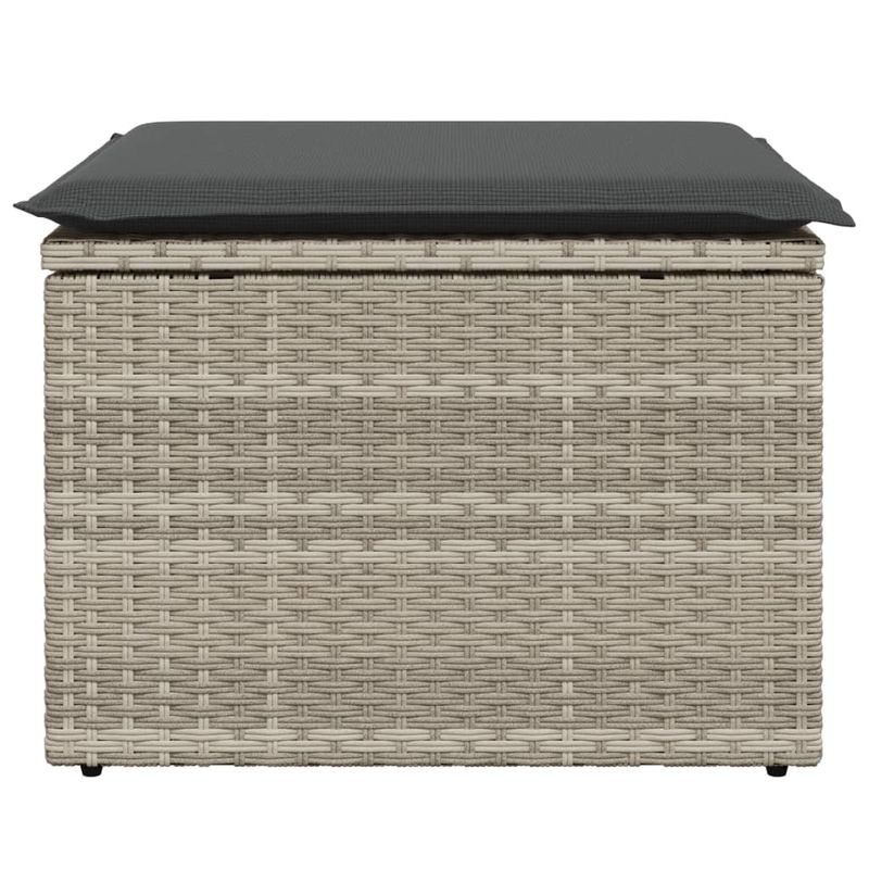 Casa si Gradina - Gradina si terasa - Mobilier exterior - Scaune si sezlonguri gradina - Taburet de gradina cu pernă gri deschis, 55x55x37 cm, poliratan, model cu depozitare și sac - Infinity.ro