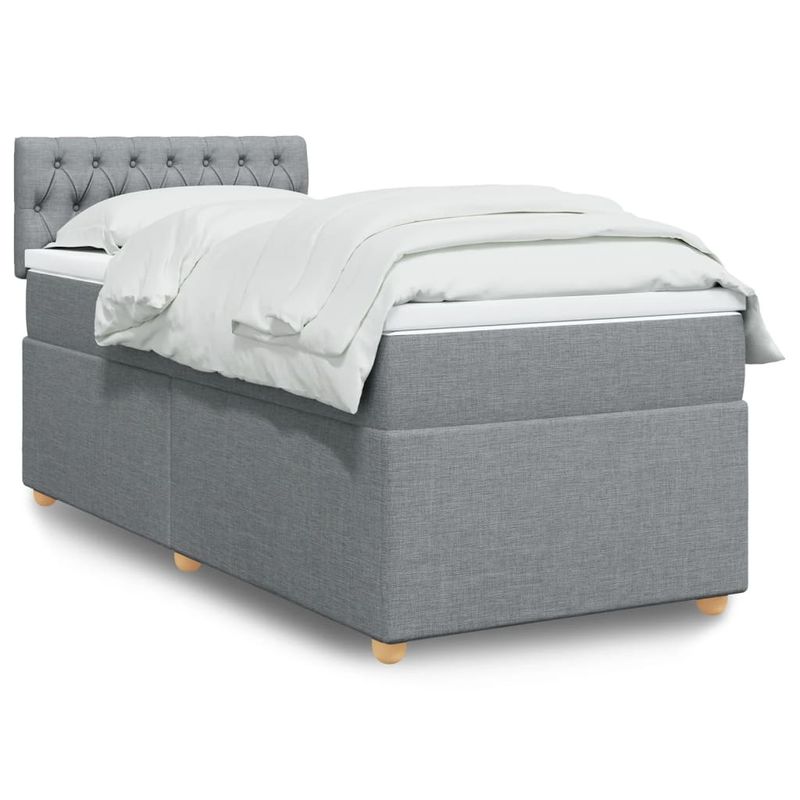 Casa si Gradina - Mobilier - Paturi si accesorii - Paturi - Pat box spring cu saltea, gri deschis, 90x190 cm, textil - Infinity.ro
