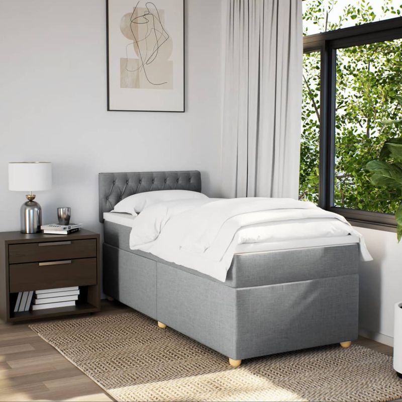 Casa si Gradina - Mobilier - Paturi si accesorii - Paturi - Pat box spring cu saltea, gri deschis, 90x190 cm, textil - Infinity.ro