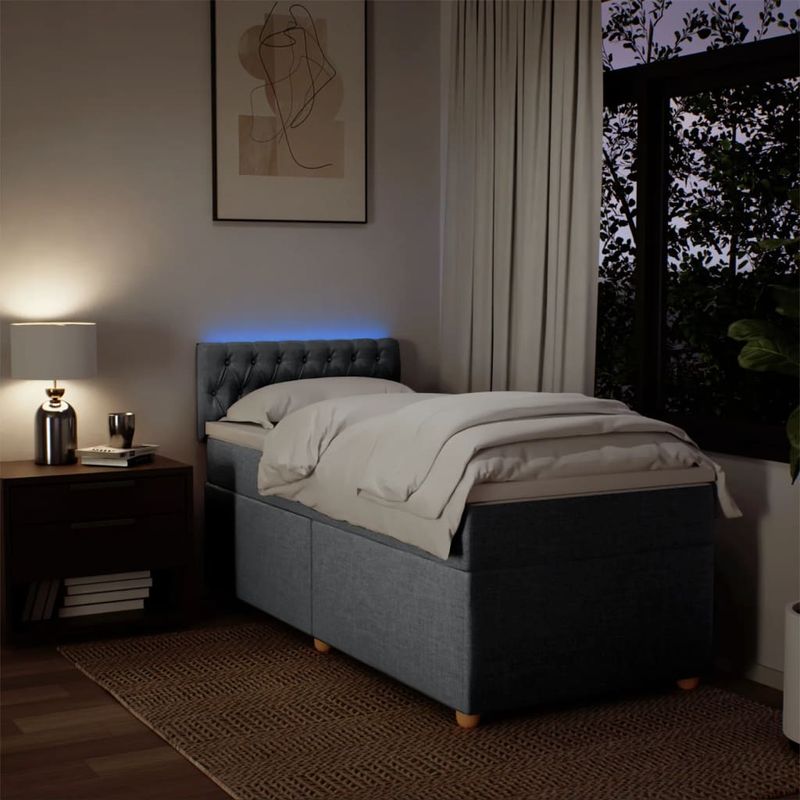 Casa si Gradina - Mobilier - Paturi si accesorii - Paturi - Pat box spring cu saltea, gri deschis, 90x190 cm, textil - Infinity.ro