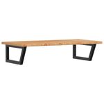 Casa si Gradina - Mobilier - Comode si corpuri - Masute de toaleta - Raft pentru lavoar montat pe perete, otel și lemn masiv stejar, maro deschis și negru, mărime 100x50x2.5 cm, model trapez - Infinity.ro