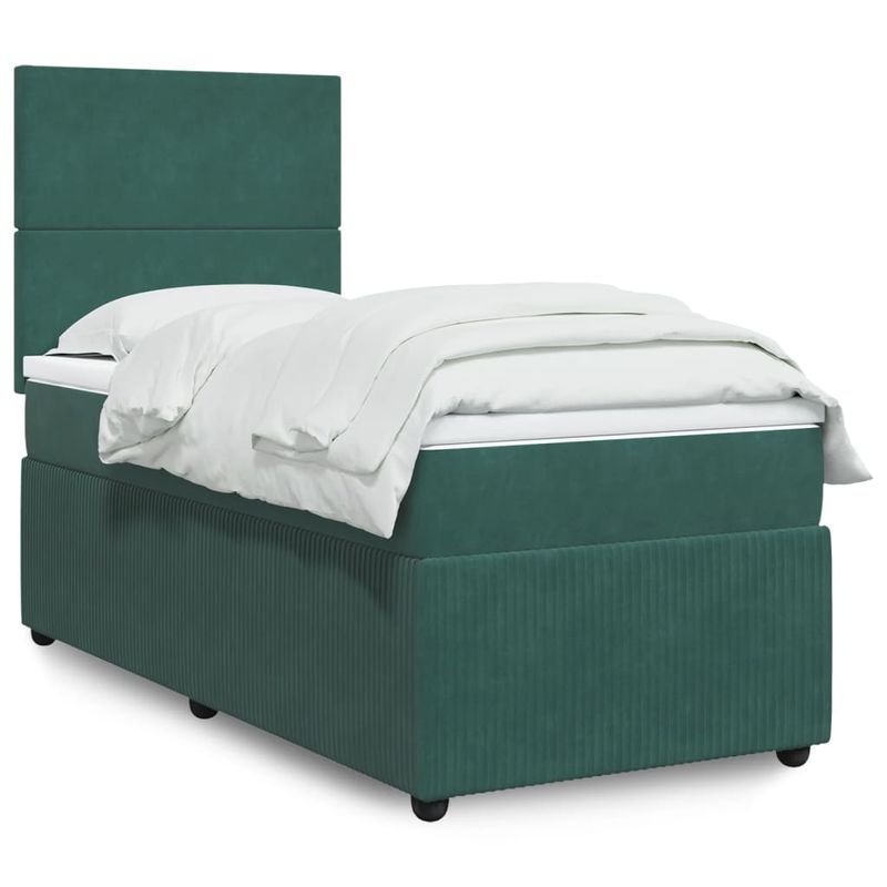 Casa si Gradina - Mobilier - Paturi si accesorii - Paturi - Pat continental cu saltea, verde inchis, 80x200 cm, catifea - Infinity.ro