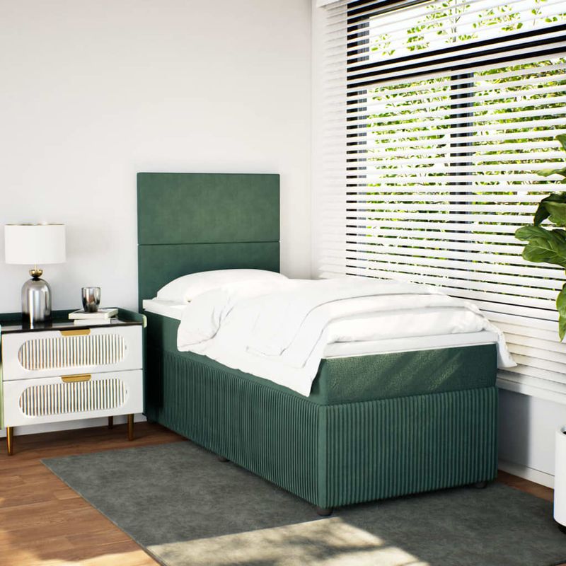 Casa si Gradina - Mobilier - Paturi si accesorii - Paturi - Pat continental cu saltea, verde inchis, 80x200 cm, catifea - Infinity.ro