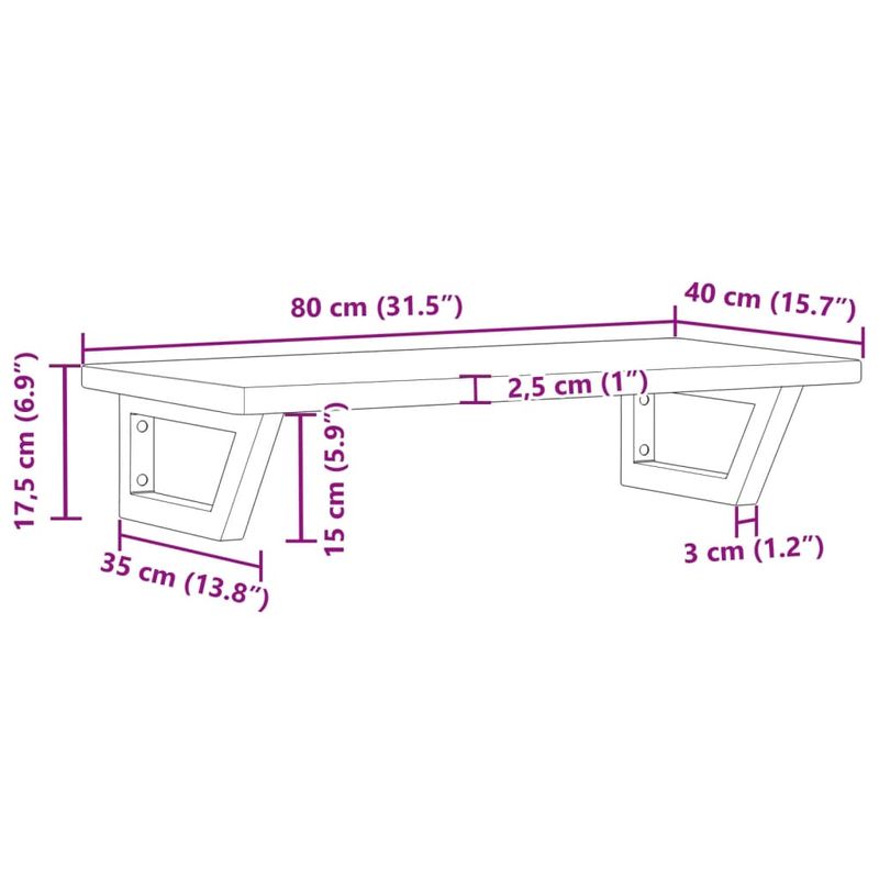 Casa si Gradina - Mobilier - Comode si corpuri - Masute de toaleta - Raft pentru lavoar montat pe perete, otel și lemn masiv stejar, maro închis și alb, mărime 80x40x2.5 cm, model trapez - Infinity.ro