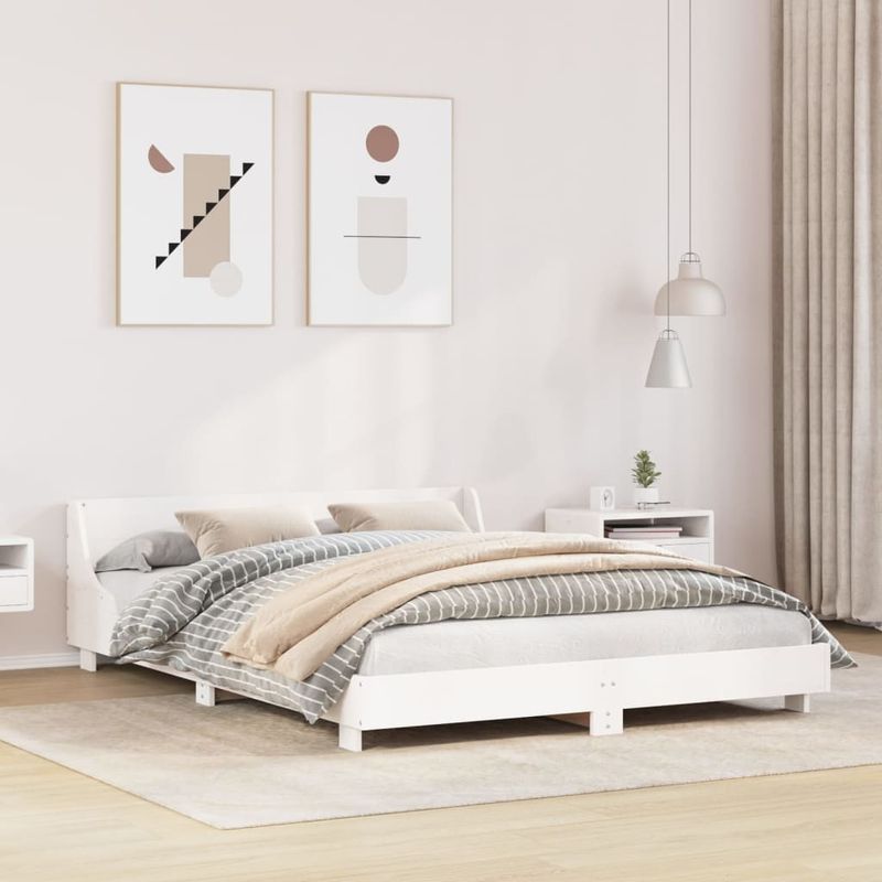 Casa si Gradina - Mobilier - Paturi si accesorii - Paturi - Cadru de pat cu tablie, alb, 150x200 cm lemn masiv pin - Infinity.ro