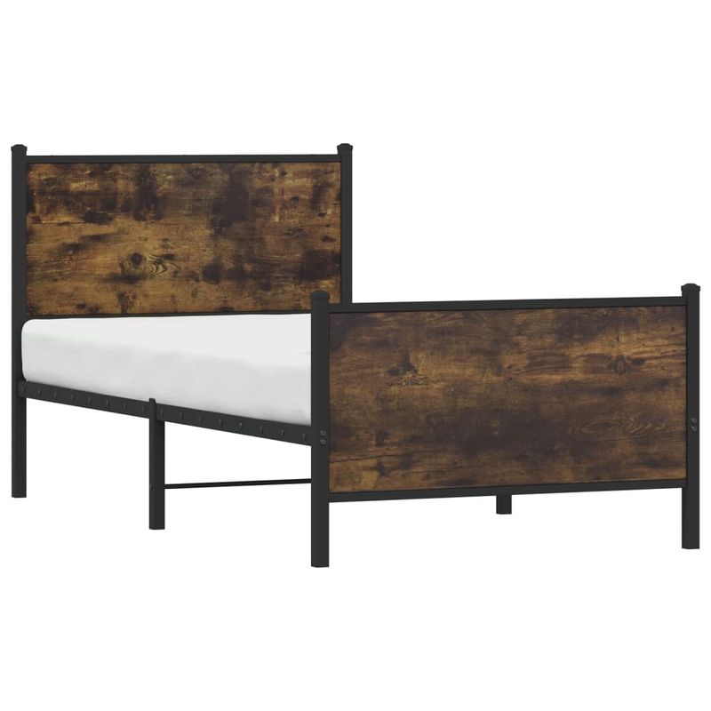 Casa si Gradina - Mobilier - Paturi si accesorii - Paturi - Cadru pat metalic tablie cap/picioare, stejar fumuriu 75x190 cm - Infinity.ro