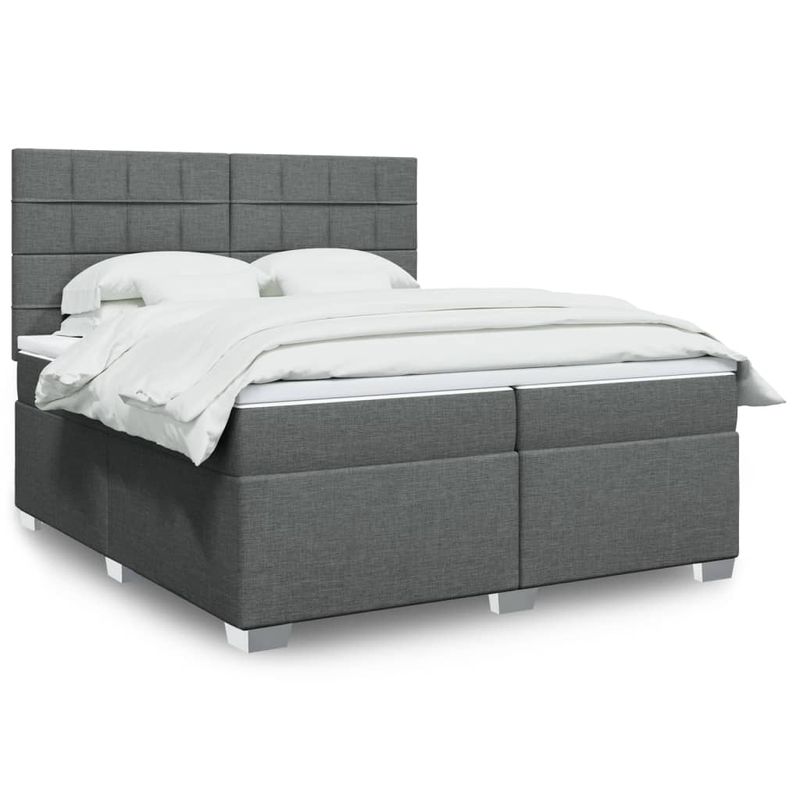 Casa si Gradina - Mobilier - Paturi si accesorii - Paturi - Pat box spring cu saltea, gri inchis, 200x200 cm, textil - Infinity.ro