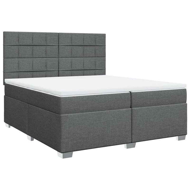 Casa si Gradina - Mobilier - Paturi si accesorii - Paturi - Pat box spring cu saltea, gri inchis, 200x200 cm, textil - Infinity.ro