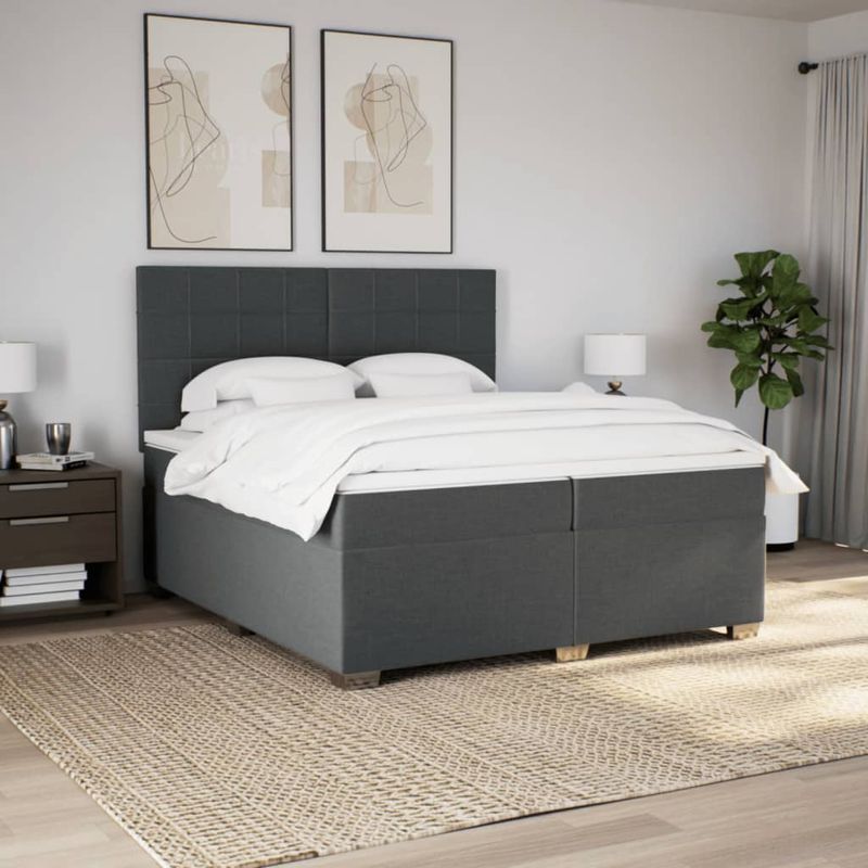 Casa si Gradina - Mobilier - Paturi si accesorii - Paturi - Pat box spring cu saltea, gri inchis, 200x200 cm, textil - Infinity.ro