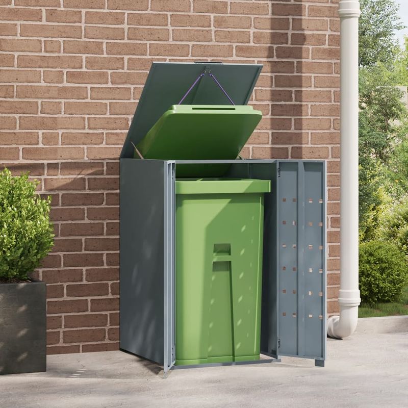 Casa si Gradina - Gradina si terasa - Mobilier exterior - Dulapuri si lazi depozitare exterior - Depozitare cos gunoi cu roti, 1 cos, gri, 69x79x117 cm, otel - Infinity.ro