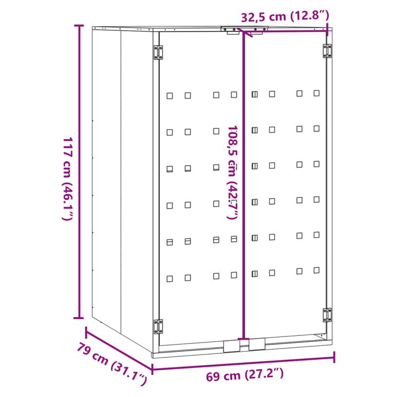 Casa si Gradina - Gradina si terasa - Mobilier exterior - Dulapuri si lazi depozitare exterior - Depozitare cos gunoi cu roti, 1 cos, gri, 69x79x117 cm, otel - Infinity.ro
