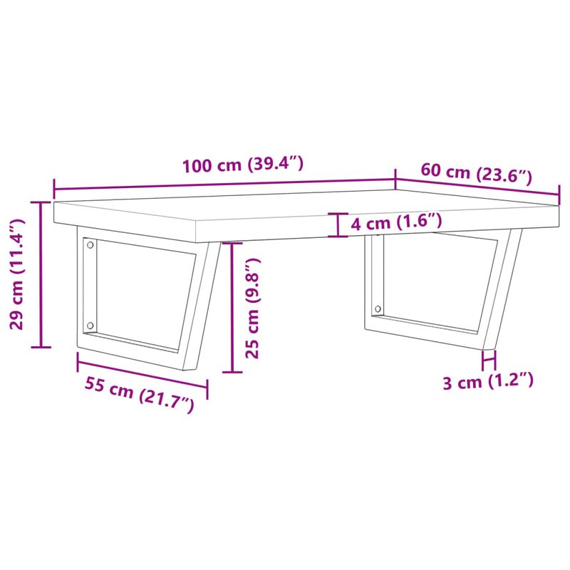Casa si Gradina - Mobilier - Biblioteci si rafturi - Rafturi - Raft pentru lavoar montat pe perete, otel și lemn masiv acacia, maro și negru, mărime 100x60x4 cm, model trapez - Infinity.ro