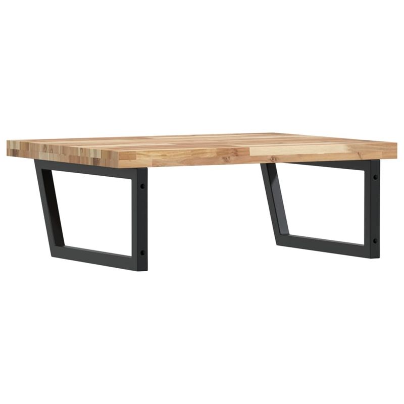 Casa si Gradina - Mobilier - Biblioteci si rafturi - Rafturi - Raft pentru lavoar montat pe perete, otel și lemn masiv acacia, maro și negru, mărime 80x60x4 cm, model trapez - Infinity.ro