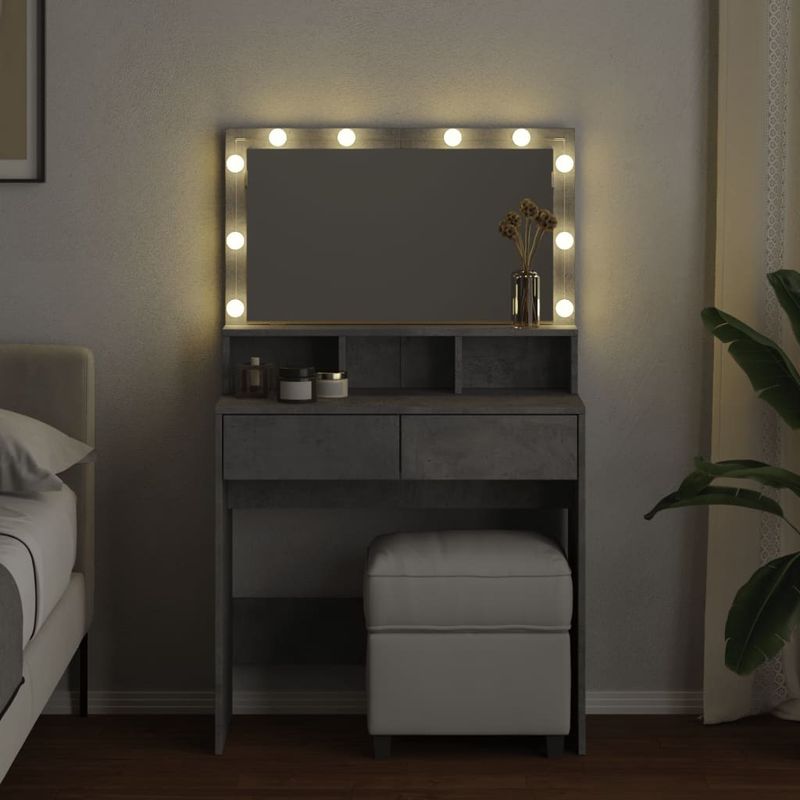 Casa si Gradina - Mobilier - Comode si corpuri - Masute de toaleta - Masa de toaleta cu LED, gri beton, 80x41x134,5 cm - Infinity.ro