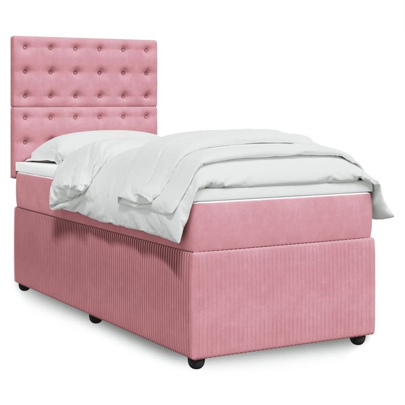Casa si Gradina - Mobilier - Paturi si accesorii - Paturi - Pat box spring cu saltea, roz, 80x200 cm, catifea - Infinity.ro