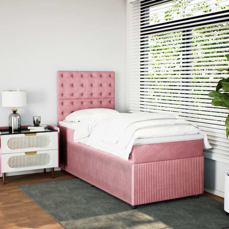 Casa si Gradina - Mobilier - Paturi si accesorii - Paturi - Pat box spring cu saltea, roz, 80x200 cm, catifea - Infinity.ro