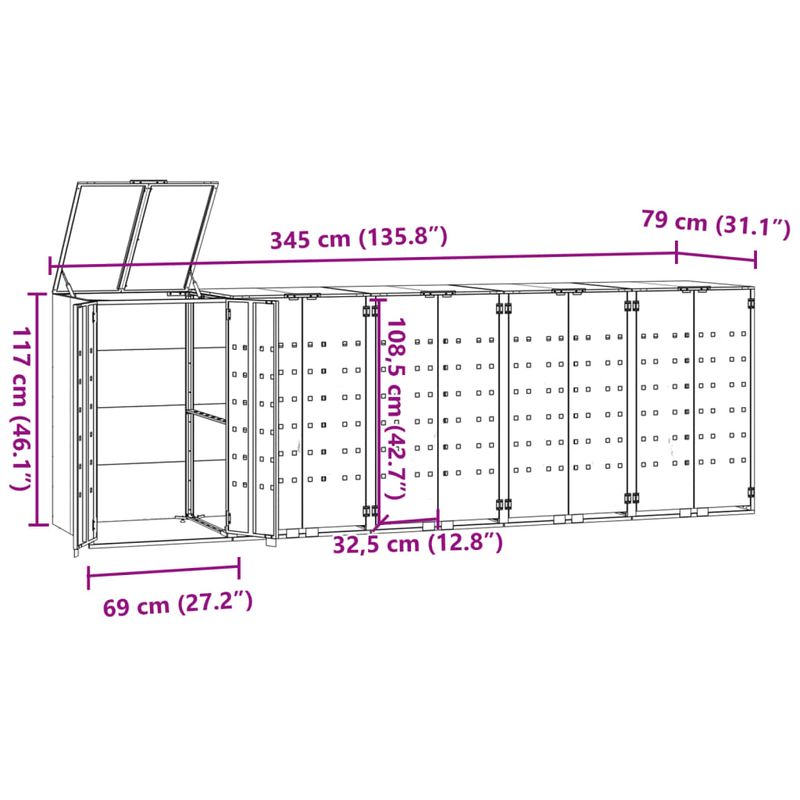 Casa si Gradina - Gradina si terasa - Mobilier exterior - Dulapuri si lazi depozitare exterior - Depozitare cos gunoi roti 5 cosuri antracit 345x79x117 cm otel - Infinity.ro