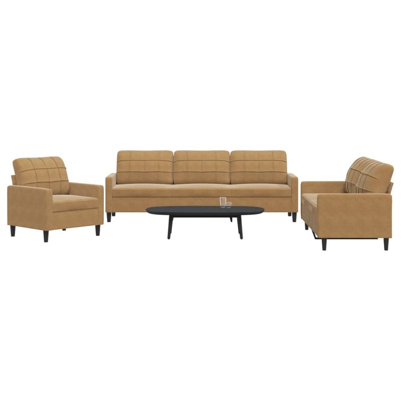 Casa si Gradina - Mobilier - Seturi de mobilier - Seturi living - Set de canapele cu perne, 3 piese, maro, catifea - Infinity.ro