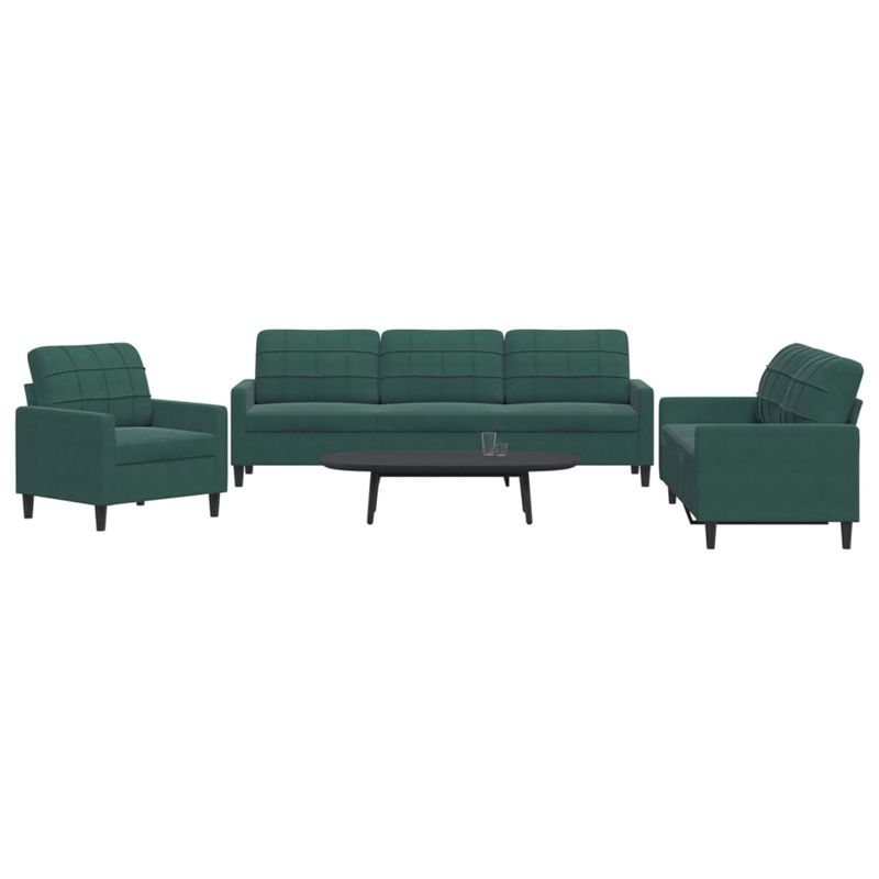 Casa si Gradina - Mobilier - Seturi de mobilier - Seturi living - Set de canapele cu perne, 3 piese, verde inchis, catifea - Infinity.ro