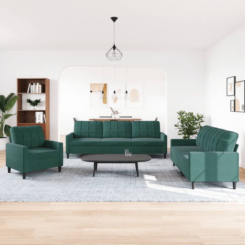 Casa si Gradina - Mobilier - Seturi de mobilier - Seturi living - Set de canapele cu perne, 3 piese, verde inchis, catifea - Infinity.ro