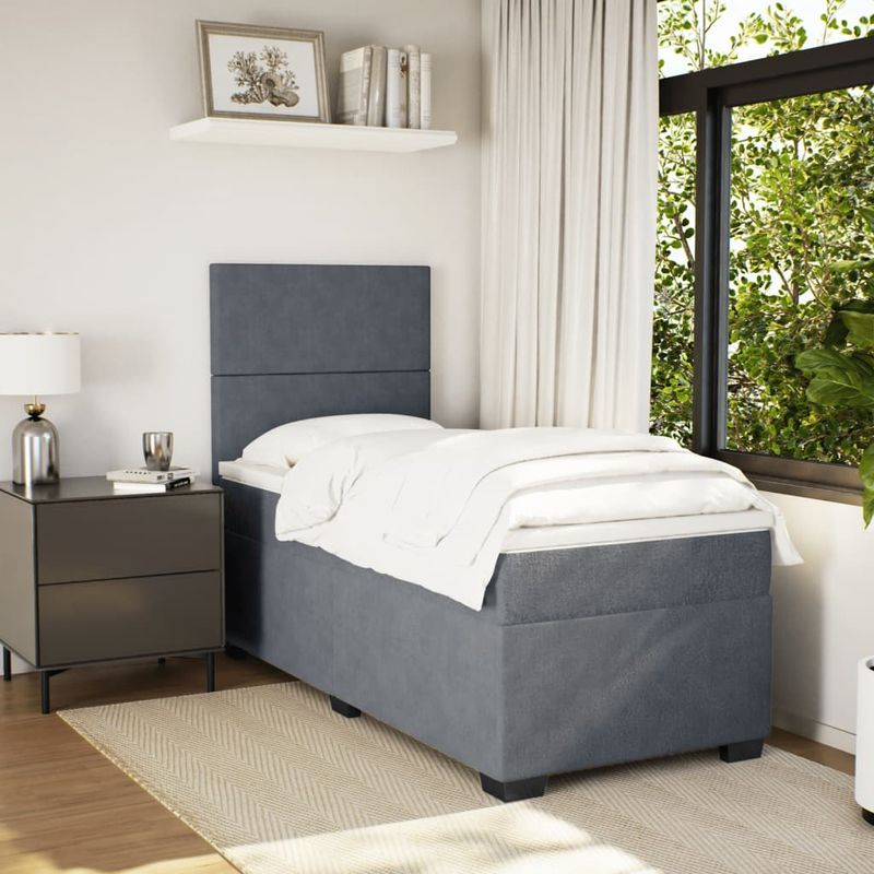 Casa si Gradina - Mobilier - Paturi si accesorii - Paturi - Pat box spring cu saltea, gri inchis, 100x200 cm, catifea - Infinity.ro