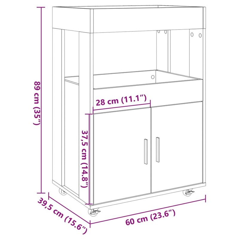 Casa si Gradina - Mobilier - Comode si corpuri - Comode - Carucior de bar, gri beton, 60x39,5x89 cm, lemn prelucrat - Infinity.ro