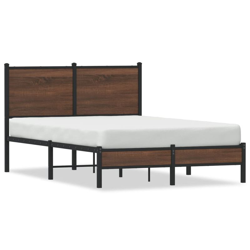 Casa si Gradina - Mobilier - Paturi si accesorii - Paturi - Cadru pat metalic cu tablie, stejar maro, 120x190 cm, model cu tăblie de cap și tăblie de picioare joasă - Infinity.ro
