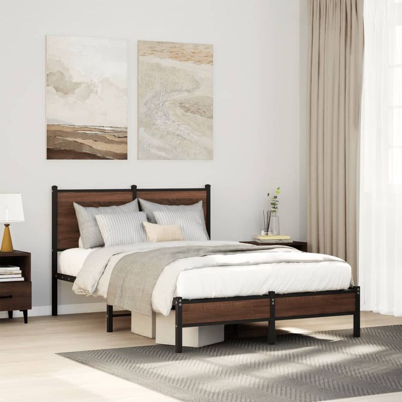 Casa si Gradina - Mobilier - Paturi si accesorii - Paturi - Cadru pat metalic cu tablie, stejar maro, 120x190 cm, model cu tăblie de cap și tăblie de picioare joasă - Infinity.ro