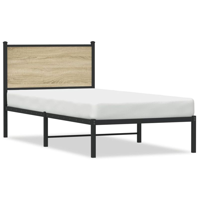 Casa si Gradina - Mobilier - Paturi si accesorii - Paturi - Cadru de pat metalic cu tablie, stejar sonoma, 80x200 cm - Infinity.ro