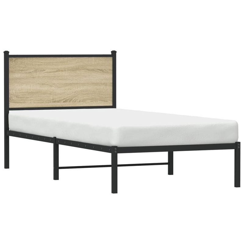 Casa si Gradina - Mobilier - Paturi si accesorii - Paturi - Cadru de pat metalic cu tablie, stejar sonoma, 80x200 cm - Infinity.ro