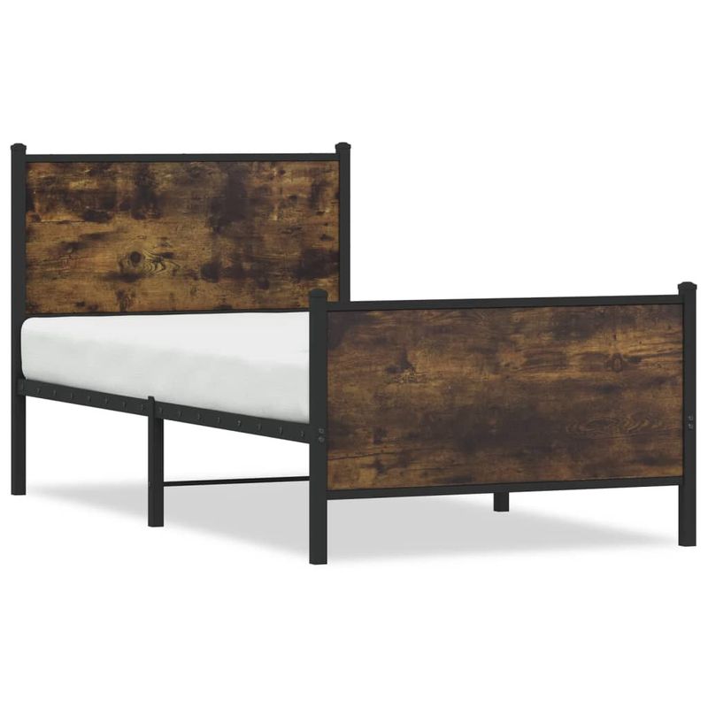 Casa si Gradina - Mobilier - Paturi si accesorii - Paturi - Cadru pat metalic tablie cap/picioare, stejar fumuriu 90x190 cm, model cu tăblie și suport de picioare - Infinity.ro