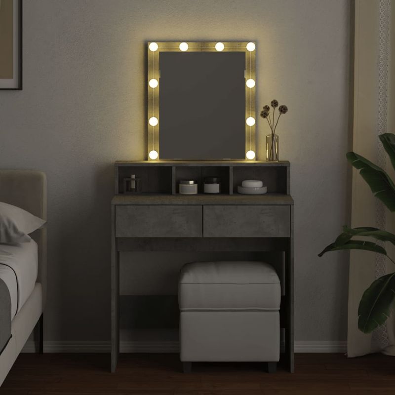 Casa si Gradina - Mobilier - Comode si corpuri - Masute de toaleta - Masa de toaleta cu LED, gri beton, 80x41x144,5 cm - Infinity.ro