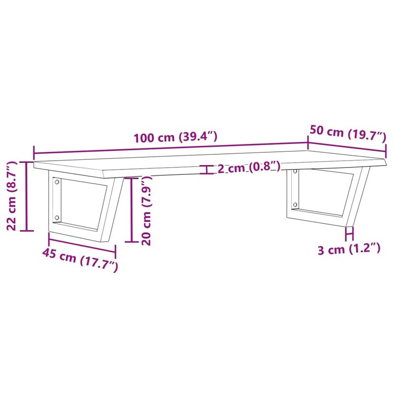 Casa si Gradina - Mobilier - Comode si corpuri - Masute de toaleta - Raft pentru lavoar montat pe perete, otel și lemn masiv stejar, maro deschis și negru, mărime 100x50x2 cm, model trapez - Infinity.ro