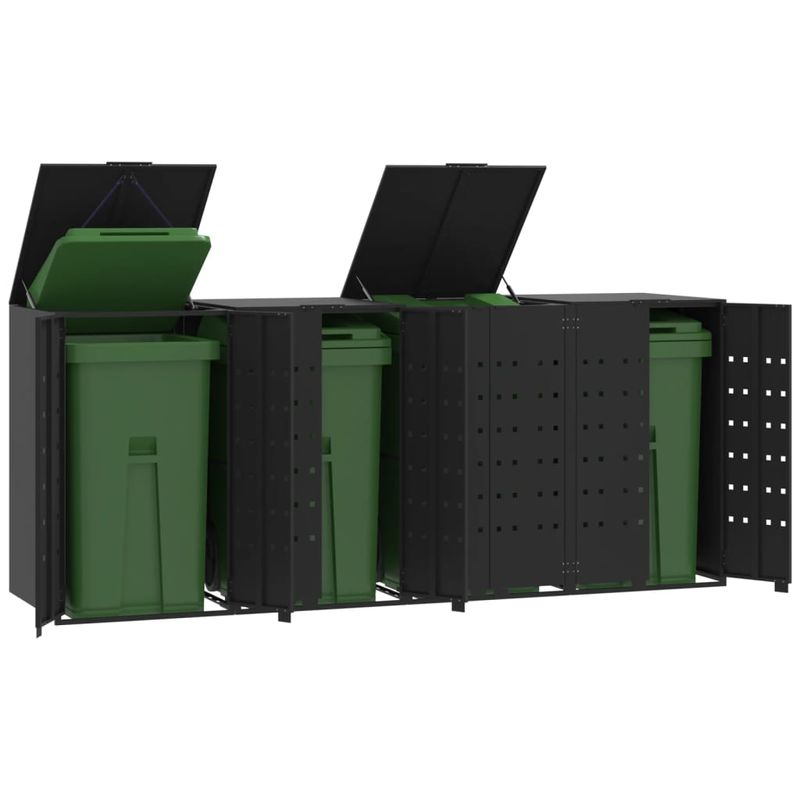 Casa si Gradina - Gradina si terasa - Mobilier exterior - Dulapuri si lazi depozitare exterior - Depozitare cos gunoi cu roti 4 cosuri negru 276x79x117 cm otel - Infinity.ro