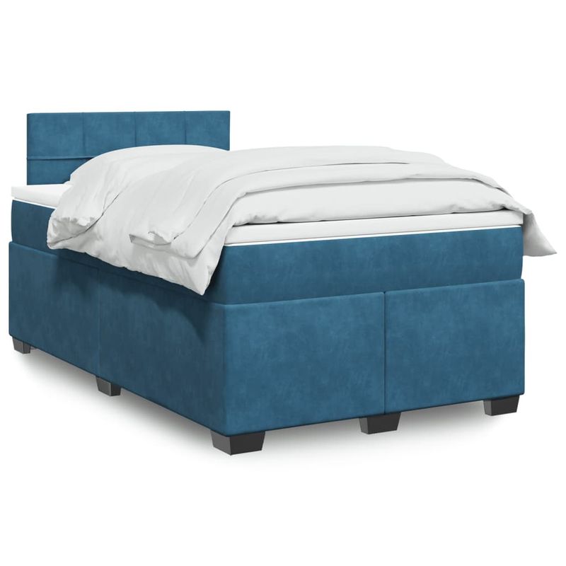 Casa si Gradina - Mobilier - Paturi si accesorii - Paturi - Pat box spring cu saltea, albastru inchis, 120x200 cm, catifea - Infinity.ro
