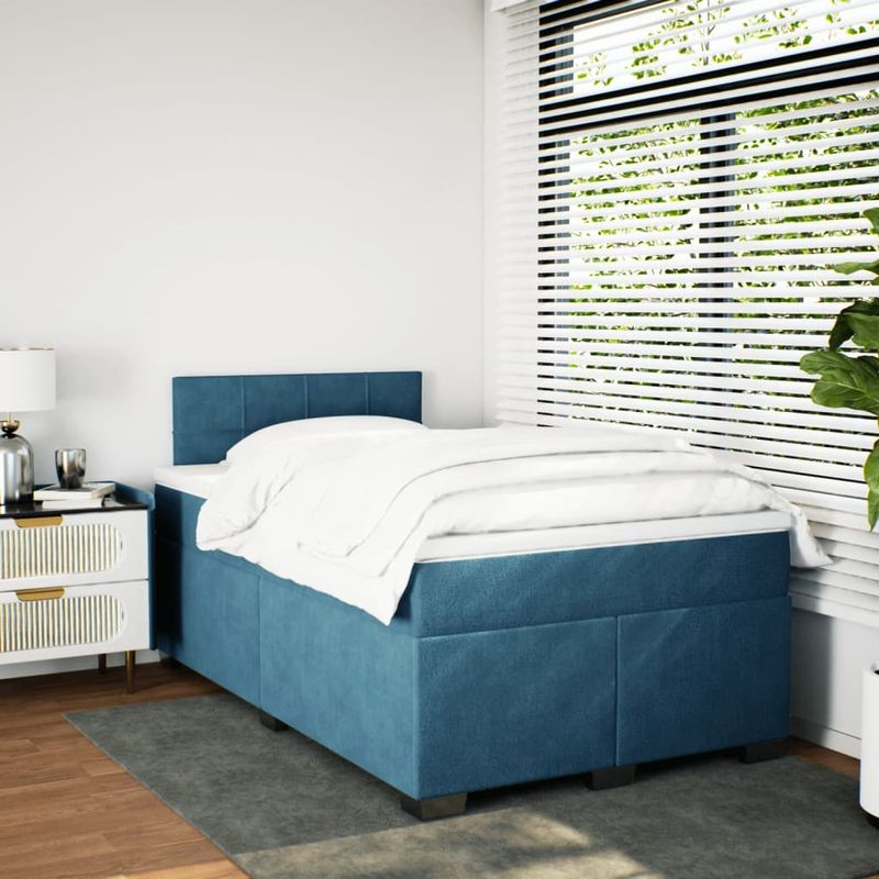 Casa si Gradina - Mobilier - Paturi si accesorii - Paturi - Pat box spring cu saltea, albastru inchis, 120x200 cm, catifea - Infinity.ro