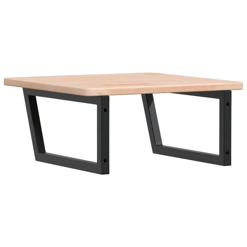 Casa si Gradina - Mobilier - Biblioteci si rafturi - Rafturi - Raft pentru lavoar montat pe perete, otel și lemn masiv stejar, maro și negru, mărime 60x60x2.5 cm, model trapez - Infinity.ro