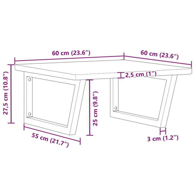 Casa si Gradina - Mobilier - Biblioteci si rafturi - Rafturi - Raft pentru lavoar montat pe perete, otel și lemn masiv stejar, maro și negru, mărime 60x60x2.5 cm, model trapez - Infinity.ro