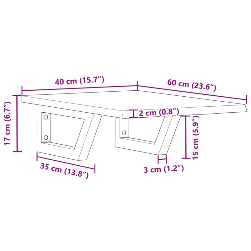 Casa si Gradina - Mobilier - Biblioteci si rafturi - Rafturi - Raft pentru lavoar montat pe perete, otel și lemn masiv stejar, maro închis și negru, mărime 40x60x2 cm, model trapez - Infinity.ro