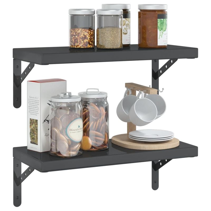 Casa si Gradina - Mobilier - Biblioteci si rafturi - Rafturi - Rafturi de perete, 2 buc., 50x23,5x3 cm, negru otel inoxidabil - Infinity.ro