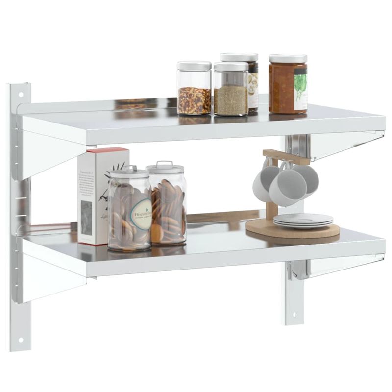Casa si Gradina - Mobilier - Biblioteci si rafturi - Rafturi - Raft de perete 2 niveluri 75x40x60 cm argintiu otel inoxidabil - Infinity.ro