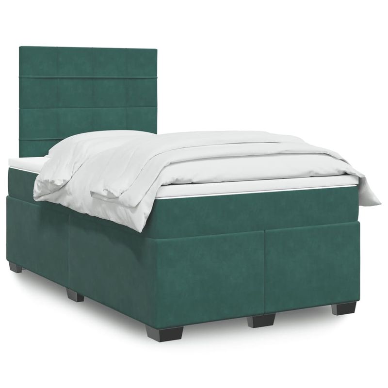 Casa si Gradina - Mobilier - Paturi si accesorii - Paturi - Pat box spring cu saltea, verde inchis, 120x200 cm, catifea - Infinity.ro