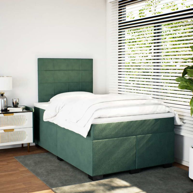 Casa si Gradina - Mobilier - Paturi si accesorii - Paturi - Pat box spring cu saltea, verde inchis, 120x200 cm, catifea - Infinity.ro