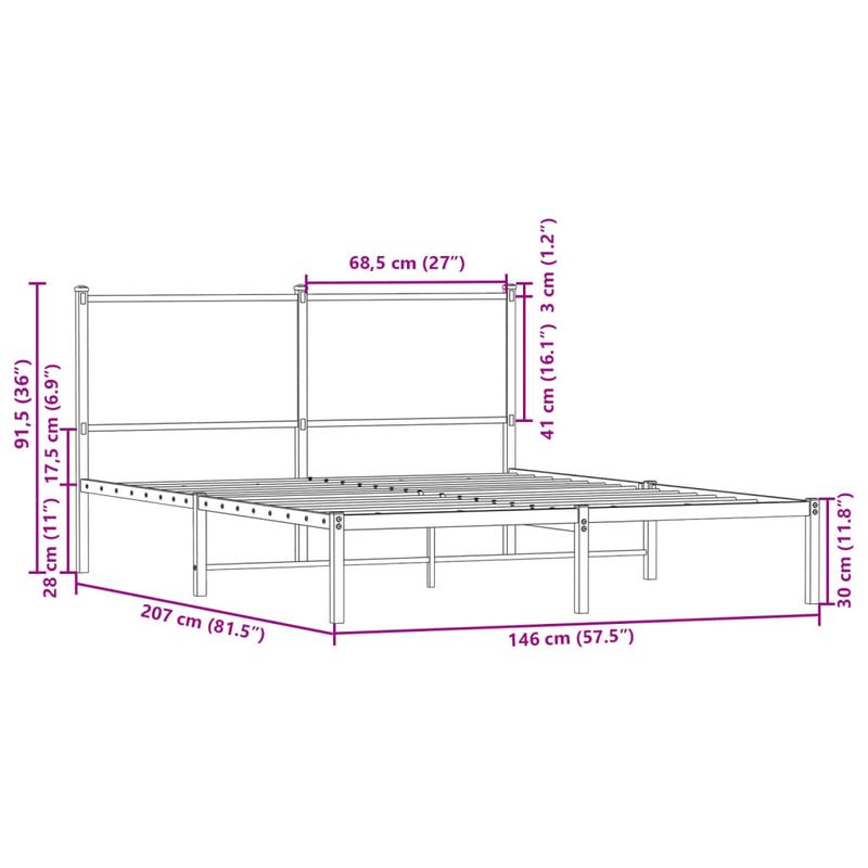 Casa si Gradina - Mobilier - Paturi si accesorii - Paturi - Cadru pat metalic cu tablie, stejar fumuriu, 140x200 cm - Infinity.ro