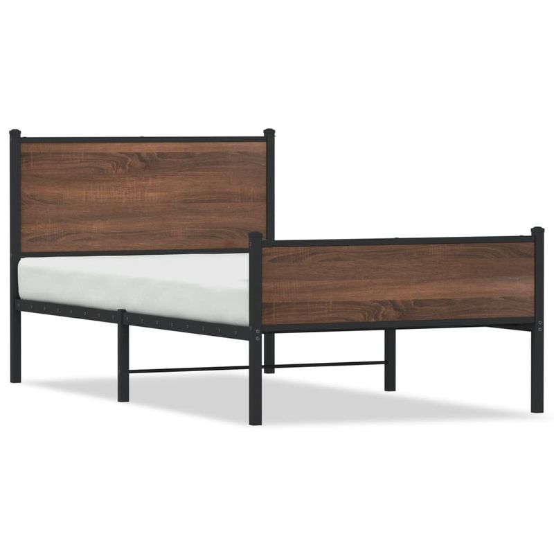 Casa si Gradina - Mobilier - Paturi si accesorii - Paturi - Cadru pat metalic tablie cap/picioare, stejar maro 100x190cm, model cu tăblie de cap și tăblie de picioare înaltă - Infinity.ro