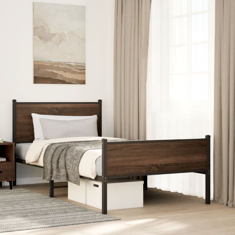Casa si Gradina - Mobilier - Paturi si accesorii - Paturi - Cadru pat metalic tablie cap/picioare, stejar maro 100x190cm, model cu tăblie de cap și tăblie de picioare înaltă - Infinity.ro