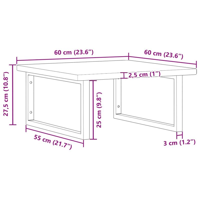 Casa si Gradina - Mobilier - Biblioteci si rafturi - Rafturi - Raft pentru lavoar montat pe perete, otel și lemn masiv stejar, maro deschis și negru, mărime 60x60x2.5 cm, model dreptunghiular - Infinity.ro