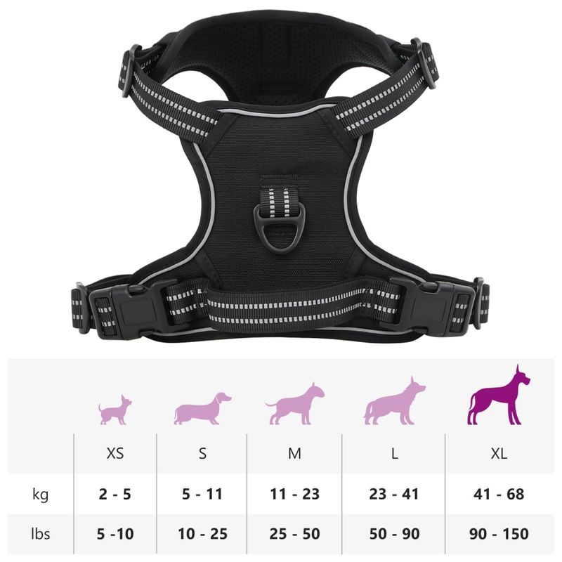 Petshop - Accesorii petshop - Zgarzi, lese si hamuri - Hamuri - Ham pentru caini cu dungi reflectorizante reglabil, negru, XL - Infinity.ro